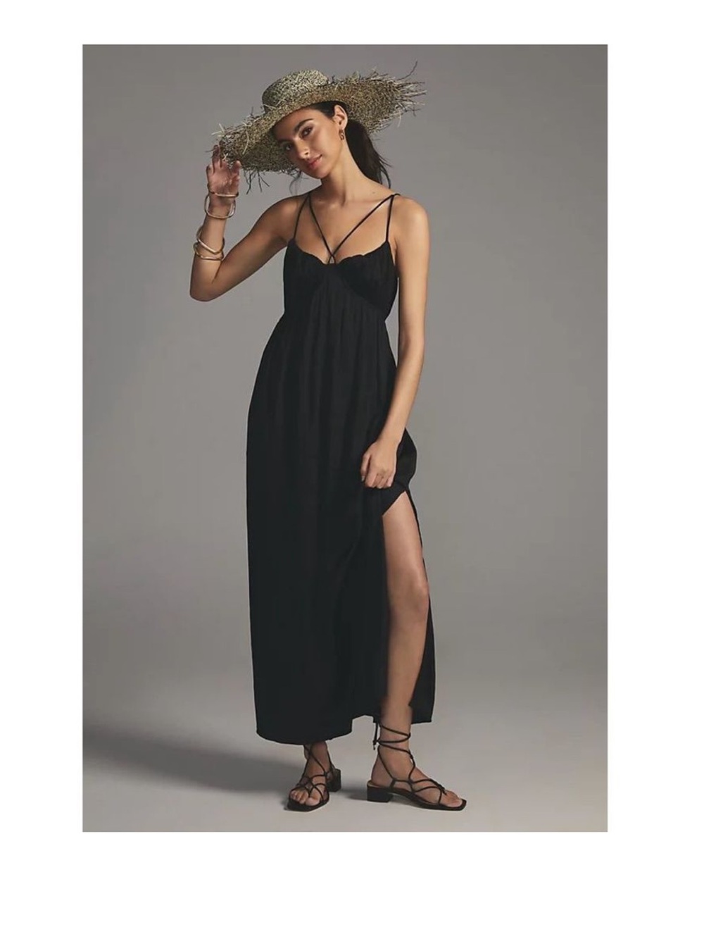 Anthropologie- Halter Side-Slit Maxi‎ Dress black size XL